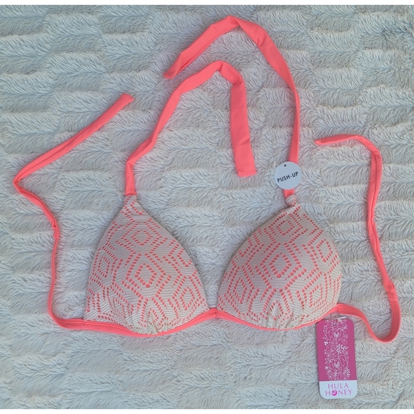 NEW Hula Honey Ginger Crochet Halter Push-Up Bikini Top - Picture 3 of 16